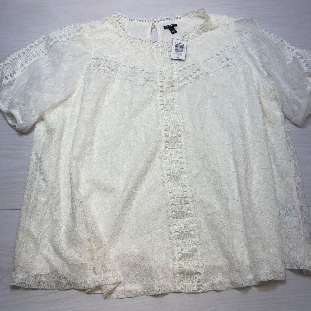 Torrid Ivory Puff Sleeve Stretch Lace Knit Peasant Top Womens Plus Size 2X 18-20